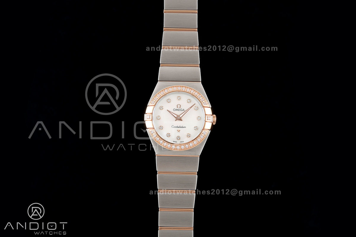 Constellation 28mm SS/RG 8848F 1:1 Best Edition White MOP Dial Diamonds Bezel on SS/RG Bracelet ETA Quartz